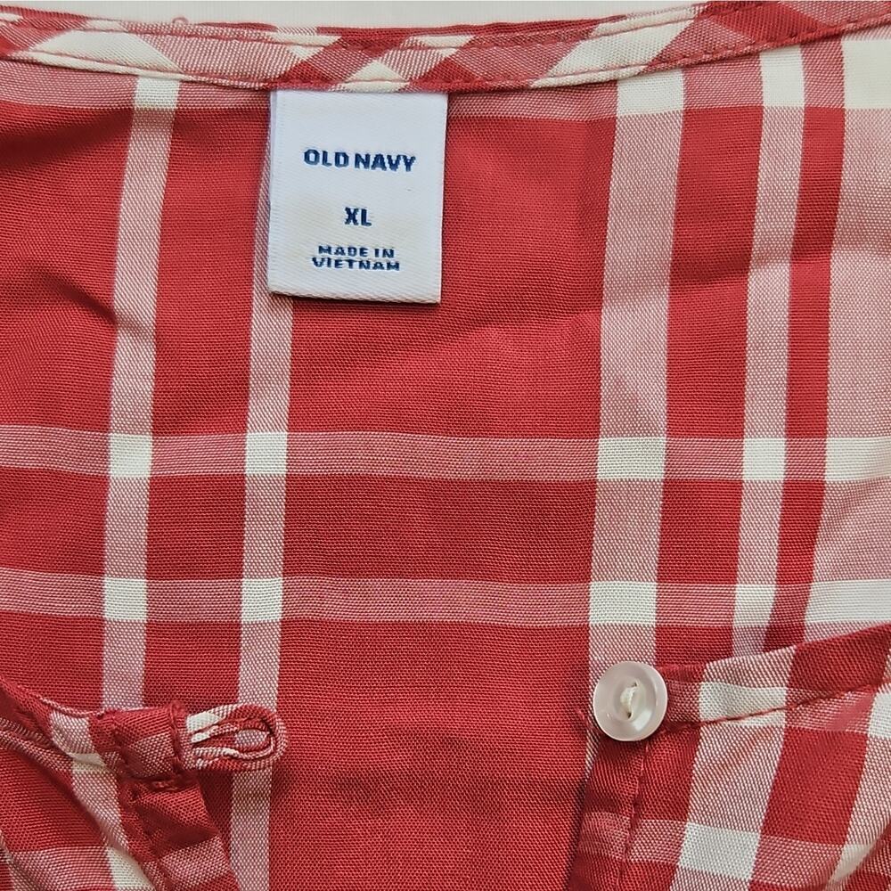 Old Navy Plaid Button Long Sleeve Blouse Red White Women's XL - Picture 2 of 8